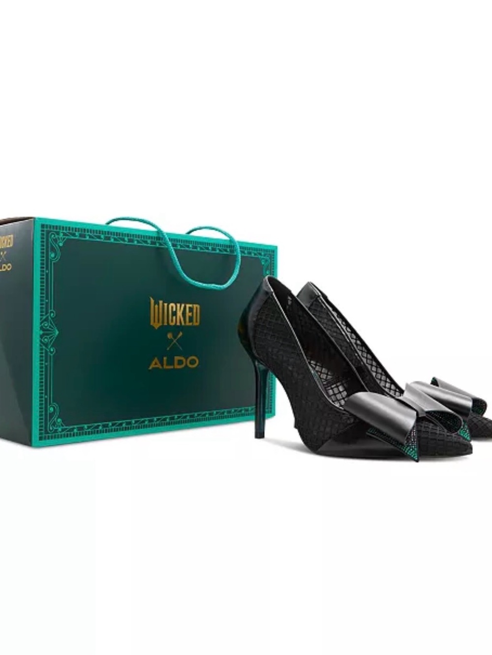 Sold out Wicked Aldo Defying Gravity Black Mesh Pointed-Toe High Heels with Bow